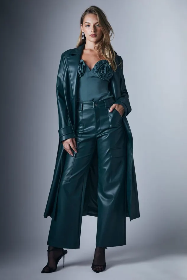 Bardot Coats Vegan Leather Trench Coat In Evergreen 8211 Women