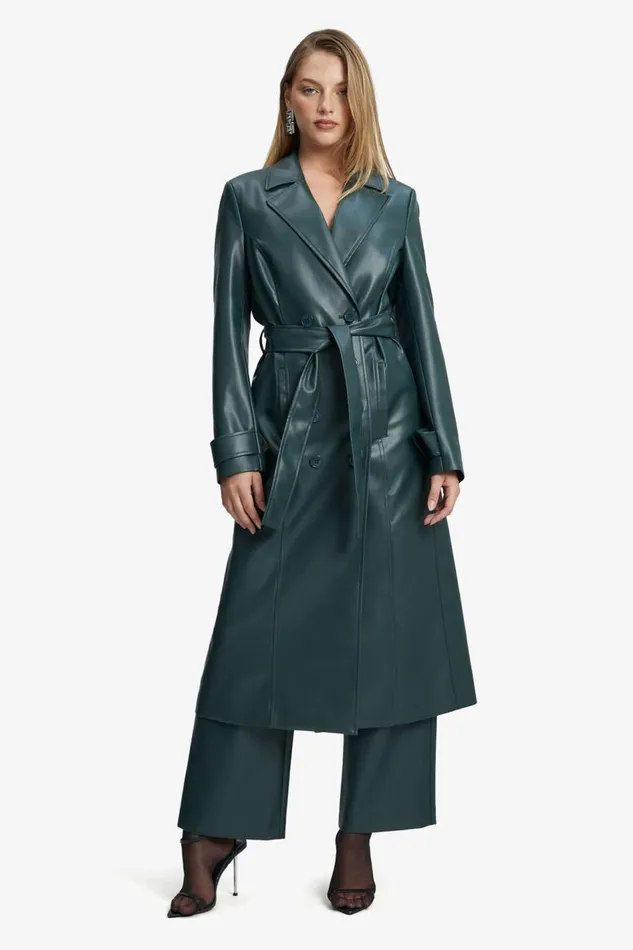 Bardot Coats Vegan Leather Trench Coat In Evergreen 8211 Women Bardot Coats Vegan Leather Trench Coat In Evergreen 8211 Women