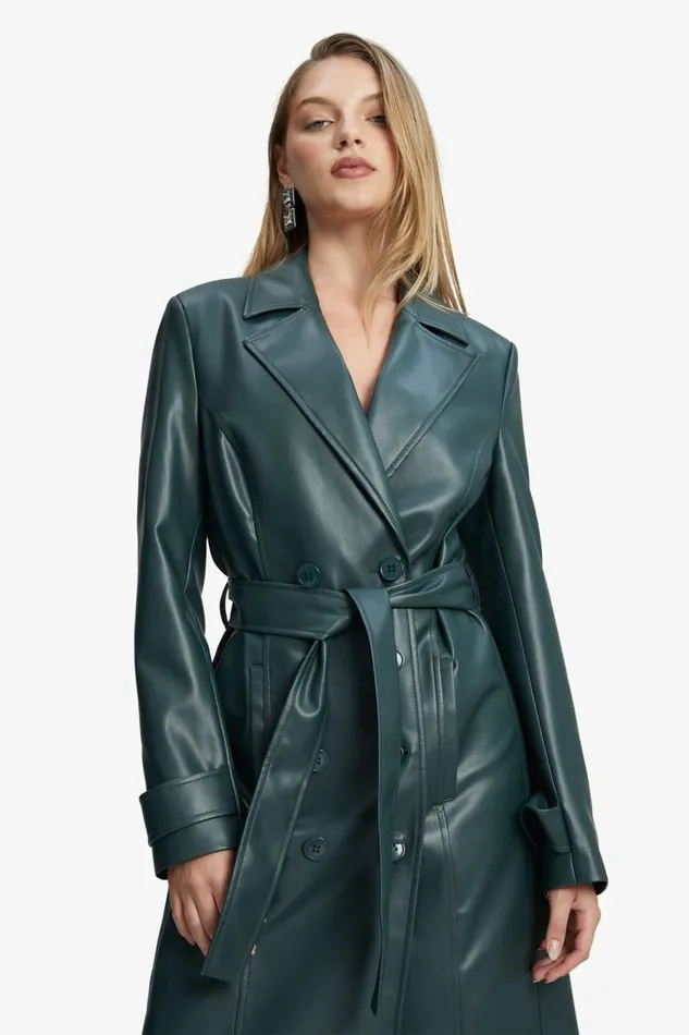 Bardot Coats Vegan Leather Trench Coat In Evergreen 8211 Women Bardot Coats Vegan Leather Trench Coat In Evergreen 8211 Women