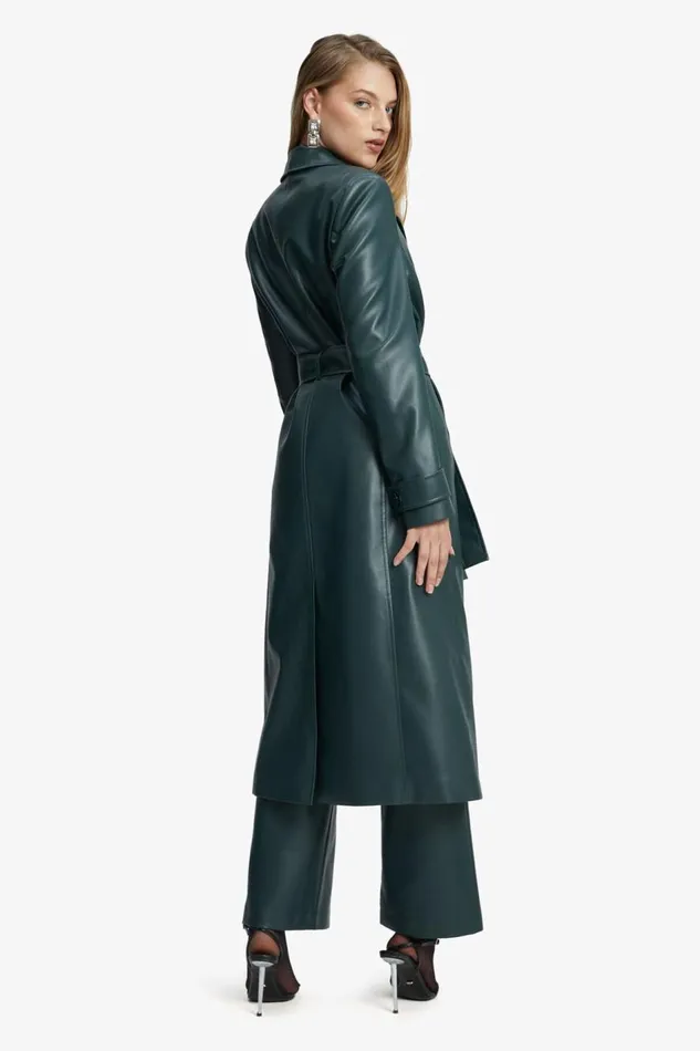 Bardot Coats Vegan Leather Trench Coat In Evergreen 8211 Women Bardot Coats Vegan Leather Trench Coat In Evergreen 8211 Women