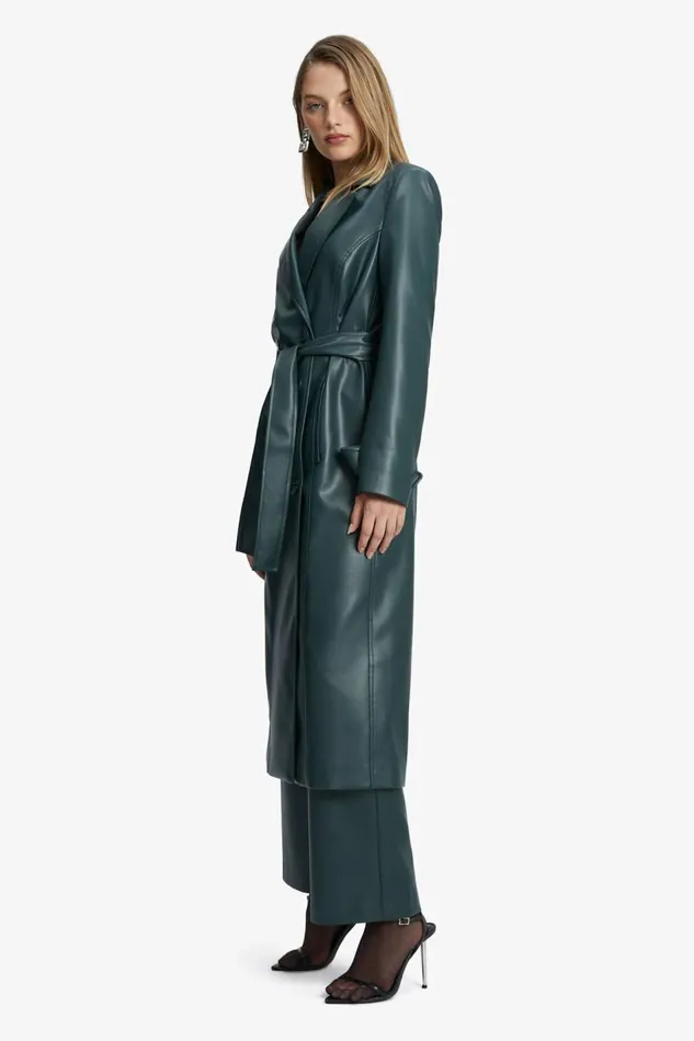 Bardot Coats Vegan Leather Trench Coat In Evergreen 8211 Women Bardot Coats Vegan Leather Trench Coat In Evergreen 8211 Women