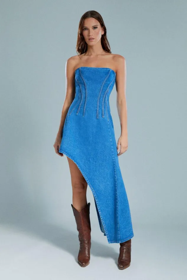 Bardot Day To Night Dresses Amory Denim Midi Dress In Vintage Blue 8211 Women