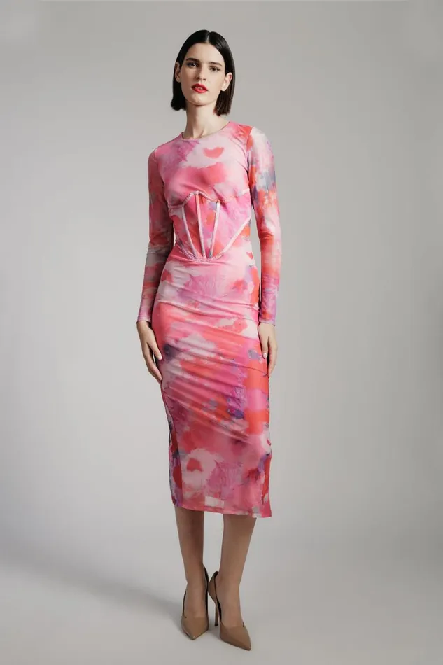 Bardot Day To Night Dresses Lena Mesh Midi Dress In Wildflower 8211 Women