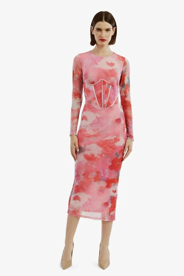 Bardot Day To Night Dresses Lena Mesh Midi Dress In Wildflower 8211 Women Bardot Day To Night Dresses Lena Mesh Midi Dress In Wildflower 8211 Women