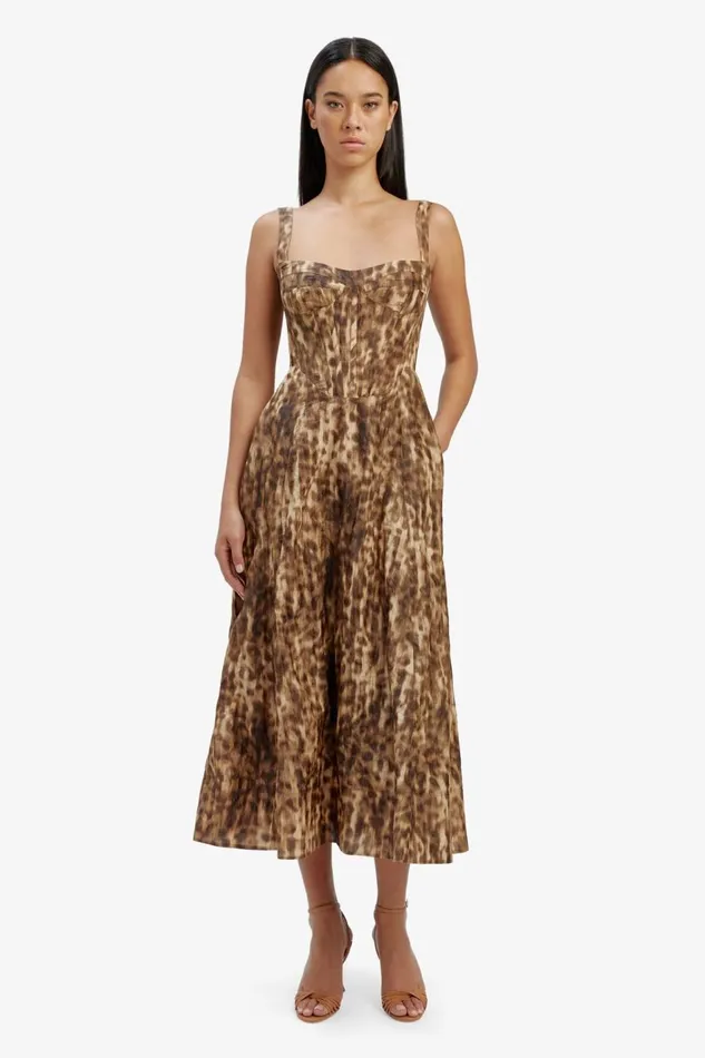 Bardot Day To Night Dresses Lilah Corset Midi Dress In Leopard 8211 Women