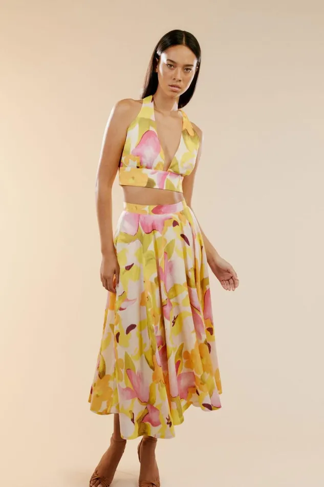 Bardot Party Tops Nicolette Halter Crop Top In Wall Flrl 8211 Women
