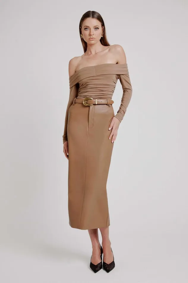 Bardot Skirts Tailored Vegan Leather Skirt In Soft Camel 8211 Women