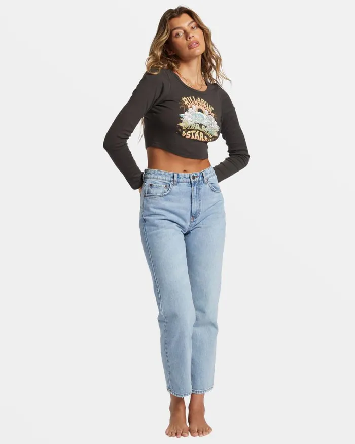 Billabong Graphic Tees and Tanks Stars In Your Eyes Long Sleeve Cropped Tshirt Off Black 8211 Women Billabong Graphic Tees and Tanks Stars In Your Eyes Long Sleeve Cropped Tshirt Off Black 8211 Women