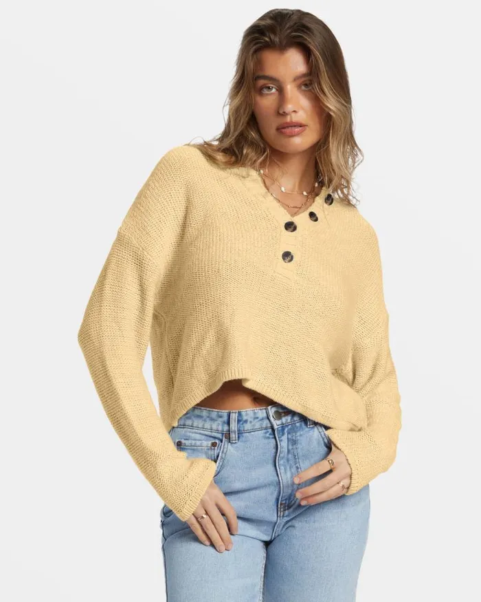 Billabong Sweaters Shallow Waters Henley Sweater Retro Yellow 8211 Women