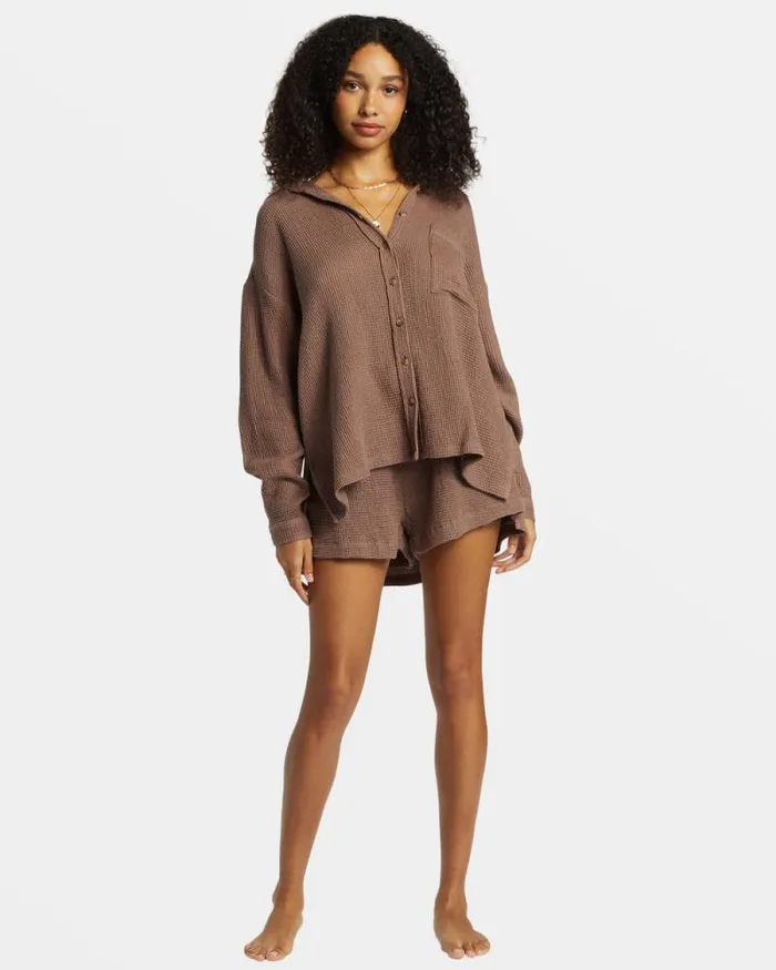 Billabong Tops Odyssey Long Sleeve Shacket Kona 8211 Women Billabong Tops Odyssey Long Sleeve Shacket Kona 8211 Women