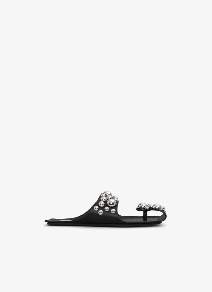 Black FOLDED FLAT MULES WITH SPHERES ON CALFSKIN Women Alaa Flat Shoes