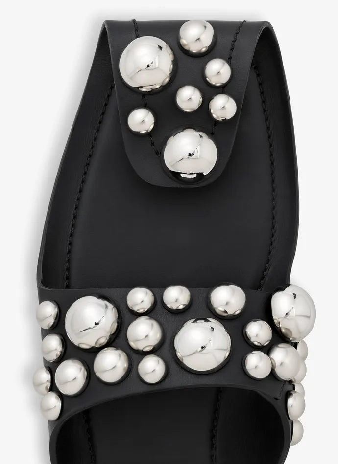 Black FOLDED FLAT MULES WITH SPHERES ON CALFSKIN Women Alaa Flat Shoes