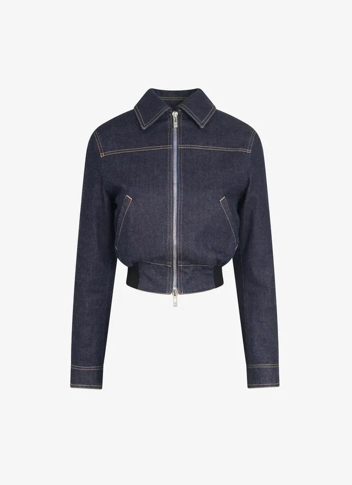 Blue Denim Zip Jacket Women Alaa Coats and Jackets