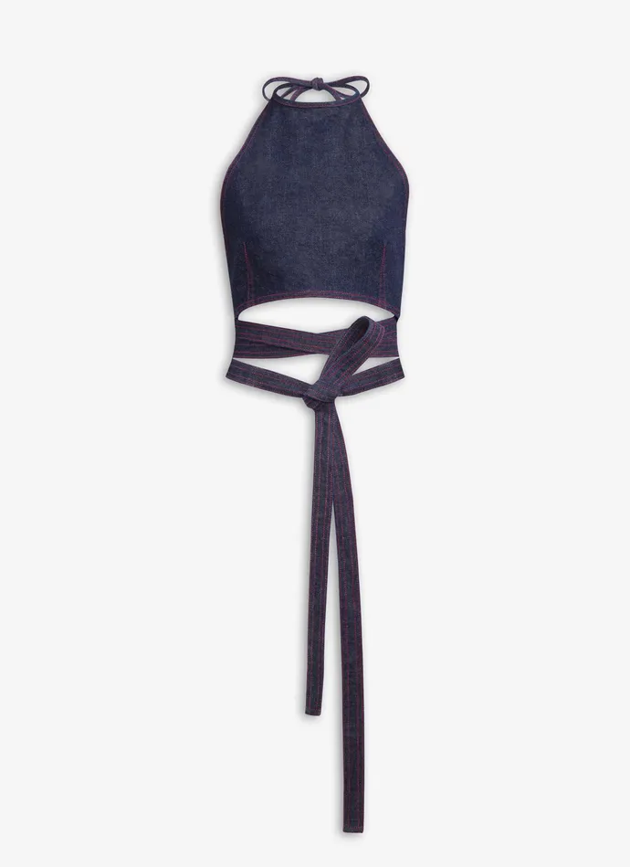 Blue Jeans CROSS OVER TOP IN RAW DENIM Women Alaa Tops and Shirts