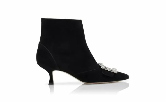 Boots Women Manolo Blahnik BAYLOW JEWELBlack Suede Crystal Buckle Ankle Boots Boots Women Manolo Blahnik BAYLOW JEWELBlack Suede Crystal Buckle Ankle Boots