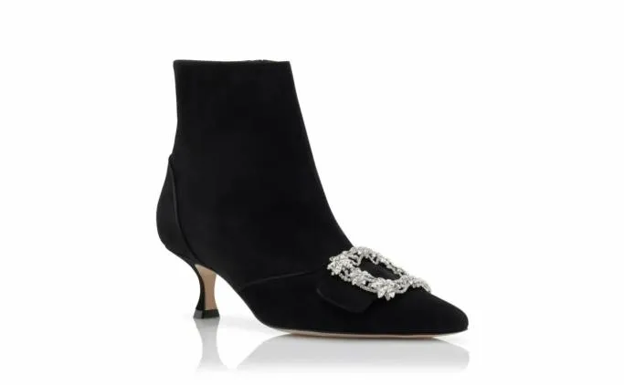 Boots Women Manolo Blahnik BAYLOW JEWELBlack Suede Crystal Buckle Ankle Boots Boots Women Manolo Blahnik BAYLOW JEWELBlack Suede Crystal Buckle Ankle Boots