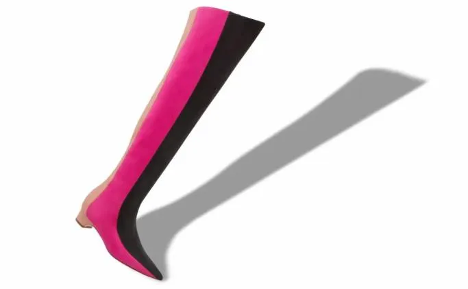 Boots Women Manolo Blahnik CHICUYUBlack Pink And Beige Suede Thigh High Boots