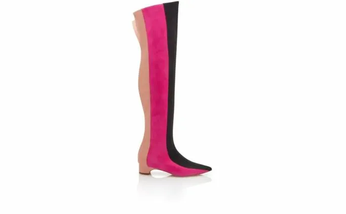 Boots Women Manolo Blahnik CHICUYUBlack Pink And Beige Suede Thigh High Boots Boots Women Manolo Blahnik CHICUYUBlack Pink And Beige Suede Thigh High Boots