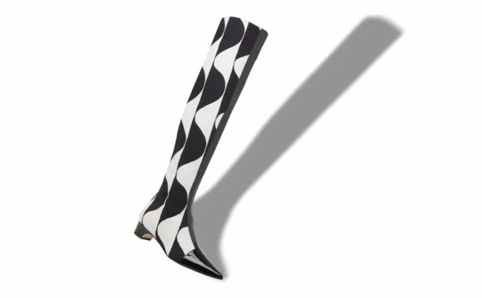 Boots Women Manolo Blahnik PORRETABlack And White Canvas Graphic Print Boots