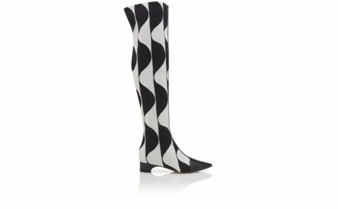 Boots Women Manolo Blahnik PORRETABlack And White Canvas Graphic Print Boots Boots Women Manolo Blahnik PORRETABlack And White Canvas Graphic Print Boots