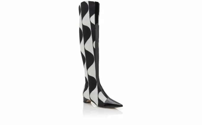 Boots Women Manolo Blahnik PORRETABlack And White Canvas Graphic Print Boots Boots Women Manolo Blahnik PORRETABlack And White Canvas Graphic Print Boots