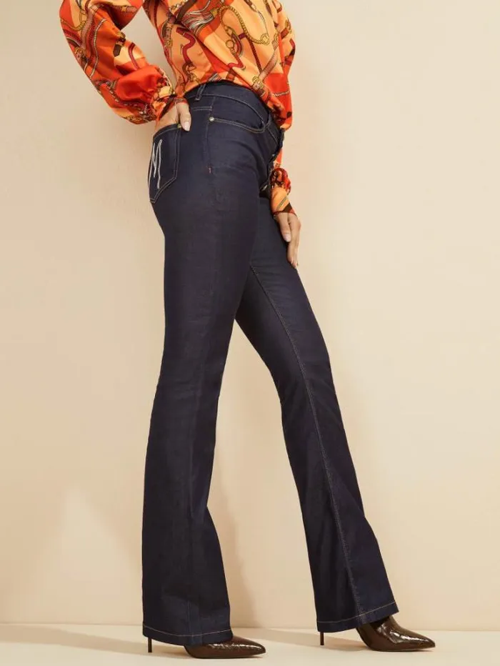 Bottoms Women Marciano Mini Flare Denim Pant Blue Rinse Wash Bottoms Women Marciano Mini Flare Denim Pant Blue Rinse Wash