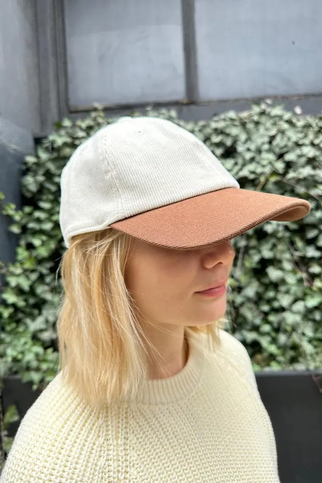 Brandy Melville Hats and Caps Katherine Corduroy Cap Ivory 8211 Women