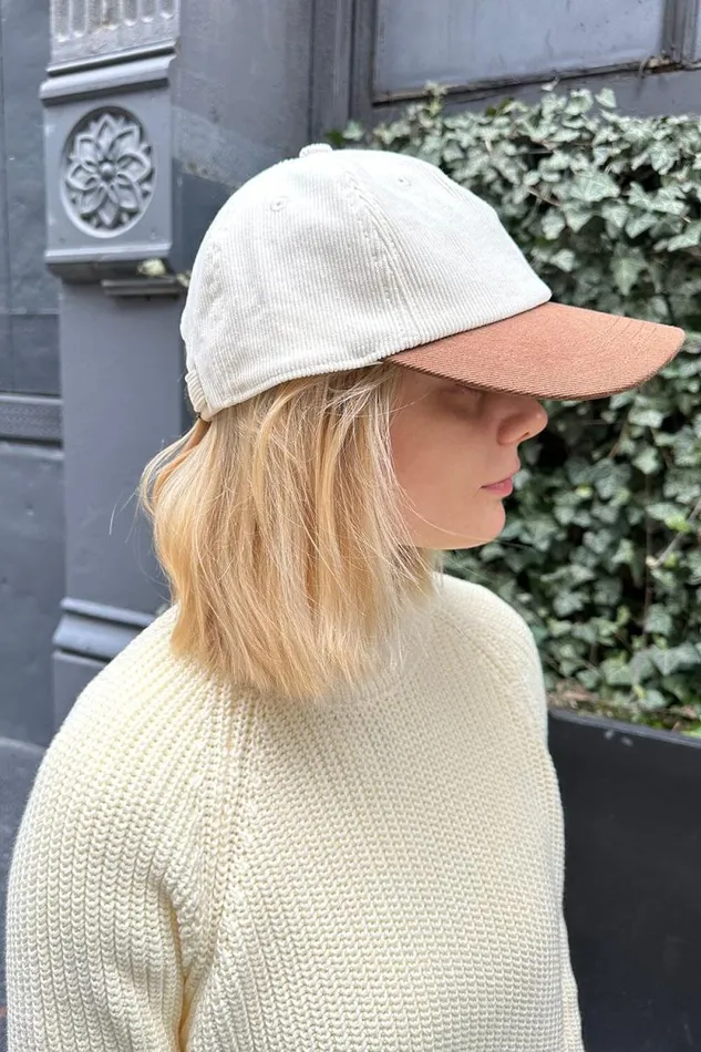 Brandy Melville Hats and Caps Katherine Corduroy Cap Ivory 8211 Women
