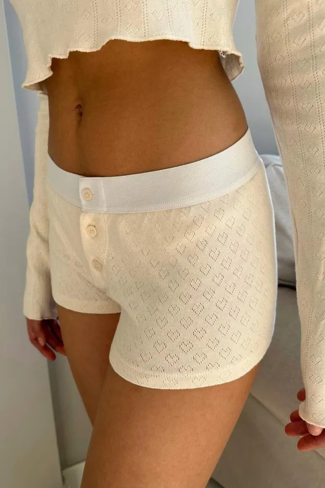 Brandy Melville Intimates Heart Eyelet Boy Short Underwear Ivory 8211 Women