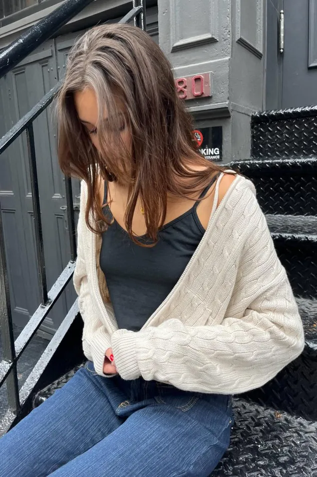 Brandy Melville Sweaters Ayla Cable Knit ZipUp Sweater Cream 8211 Women