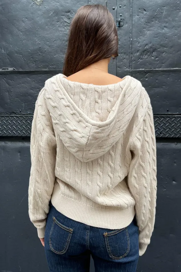 Brandy Melville Sweaters Ayla Cable Knit ZipUp Sweater Cream 8211 Women