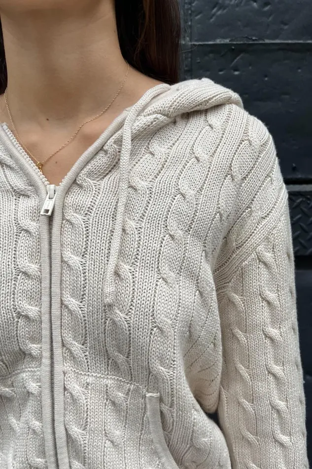 Brandy Melville Sweaters Ayla Cable Knit ZipUp Sweater Cream 8211 Women