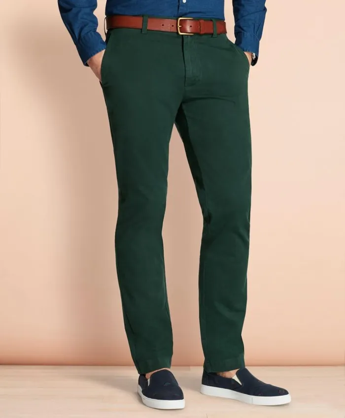 Brooks Brothers Casual Pants GarmentDyed Stretch Chinos Pine Green 8211 Men