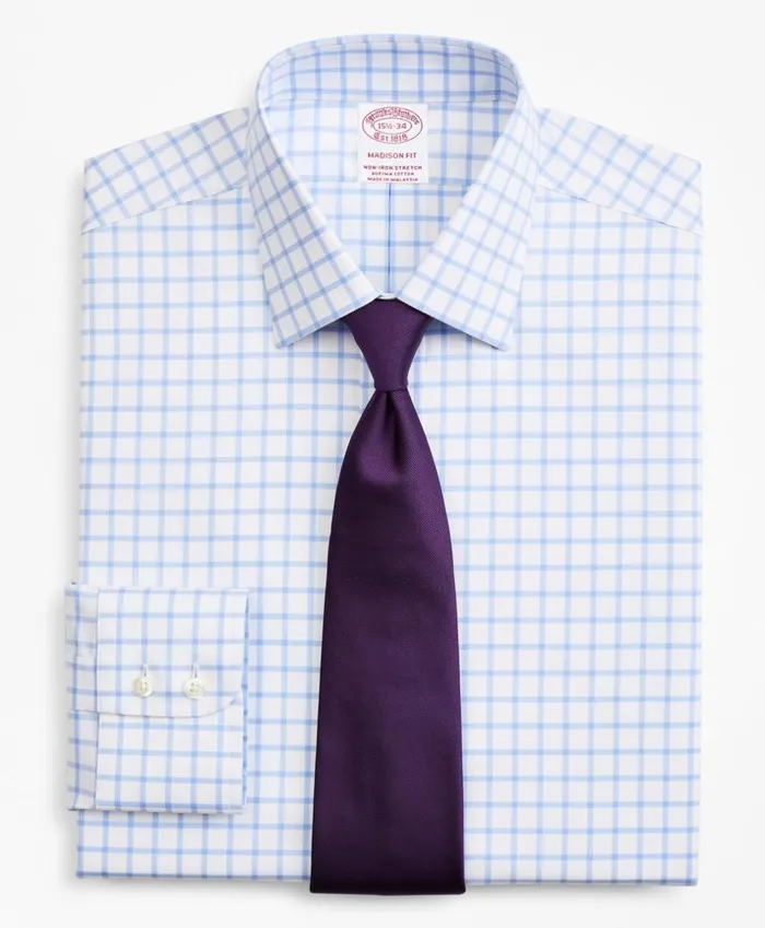 Brooks Brothers Dress Shirts Stretch Madison ClassicFit Dress Shirt NonIron Twill Ainsley Collar Grid Check Light Blue 8211 Men Brooks Brothers Dress Shirts Stretch Madison ClassicFit Dress Shirt NonIron Twill Ainsley Collar Grid Check Light Blue 8211 Men