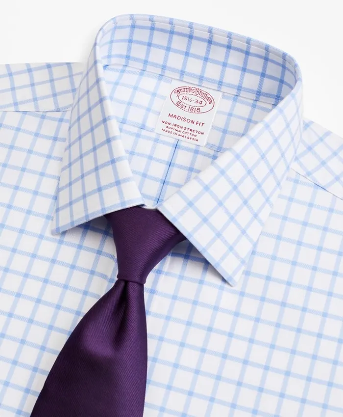 Brooks Brothers Dress Shirts Stretch Madison ClassicFit Dress Shirt NonIron Twill Ainsley Collar Grid Check Light Blue 8211 Men Brooks Brothers Dress Shirts Stretch Madison ClassicFit Dress Shirt NonIron Twill Ainsley Collar Grid Check Light Blue 8211 Men