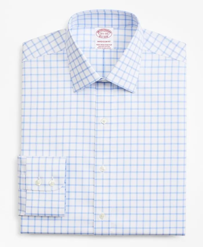 Brooks Brothers Dress Shirts Stretch Madison ClassicFit Dress Shirt NonIron Twill Ainsley Collar Grid Check Light Blue 8211 Men Brooks Brothers Dress Shirts Stretch Madison ClassicFit Dress Shirt NonIron Twill Ainsley Collar Grid Check Light Blue 8211 Men