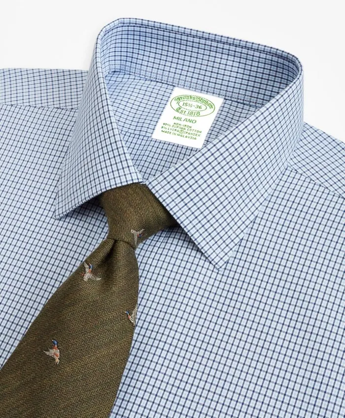 Brooks Brothers Dress Shirts Stretch Milano SlimFit Dress Shirt NonIron Check Sodalite 8211 Men Brooks Brothers Dress Shirts Stretch Milano SlimFit Dress Shirt NonIron Check Sodalite 8211 Men