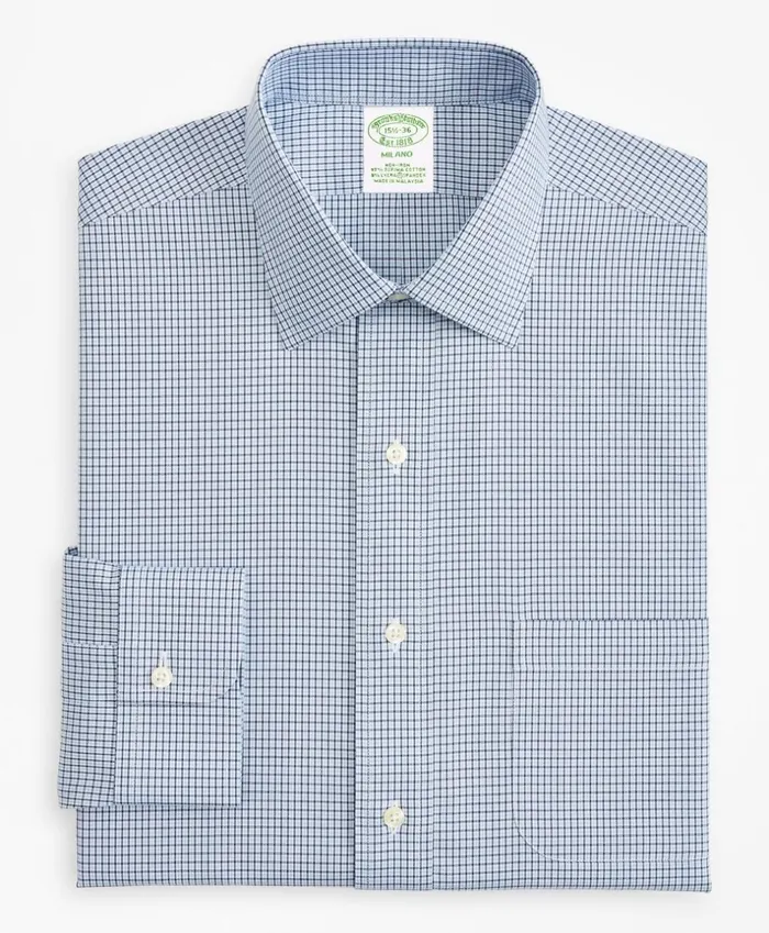 Brooks Brothers Dress Shirts Stretch Milano SlimFit Dress Shirt NonIron Check Sodalite 8211 Men Brooks Brothers Dress Shirts Stretch Milano SlimFit Dress Shirt NonIron Check Sodalite 8211 Men