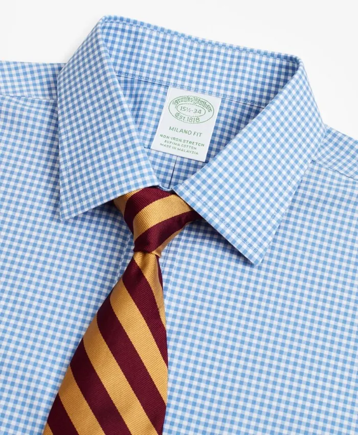 Brooks Brothers Dress Shirts Stretch Milano SlimFit Dress Shirt NonIron Poplin Ainsley Collar Gingham Blue 8211 Men Brooks Brothers Dress Shirts Stretch Milano SlimFit Dress Shirt NonIron Poplin Ainsley Collar Gingham Blue 8211 Men