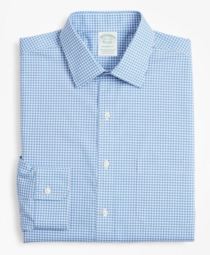 Brooks Brothers Dress Shirts Stretch Milano SlimFit Dress Shirt NonIron Poplin Ainsley Collar Gingham Blue 8211 Men Brooks Brothers Dress Shirts Stretch Milano SlimFit Dress Shirt NonIron Poplin Ainsley Collar Gingham Blue 8211 Men
