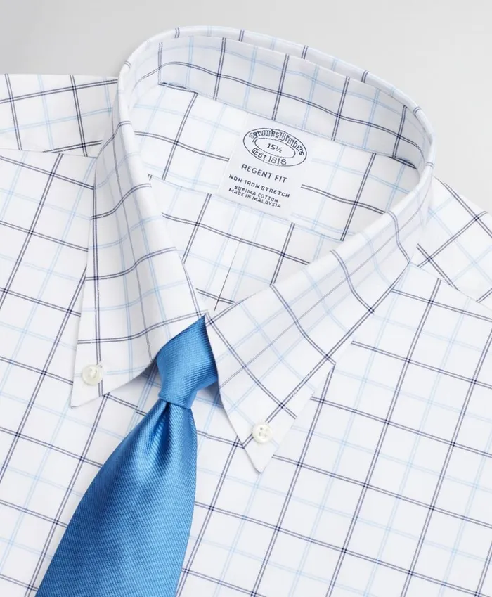 Brooks Brothers Dress Shirts Stretch Regent Fitted Dress Shirt NonIron Twill ShortSleeve DoubleGrid Check Blue 8211 Men Brooks Brothers Dress Shirts Stretch Regent Fitted Dress Shirt NonIron Twill ShortSleeve DoubleGrid Check Blue 8211 Men