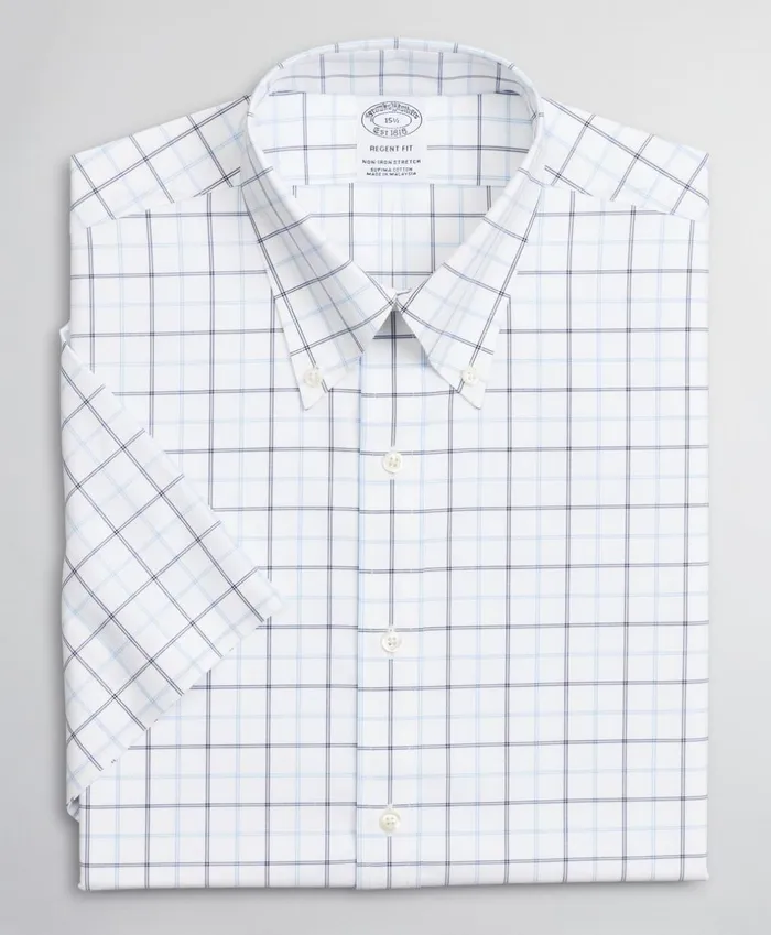 Brooks Brothers Dress Shirts Stretch Regent Fitted Dress Shirt NonIron Twill ShortSleeve DoubleGrid Check Blue 8211 Men Brooks Brothers Dress Shirts Stretch Regent Fitted Dress Shirt NonIron Twill ShortSleeve DoubleGrid Check Blue 8211 Men