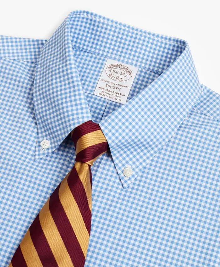 Brooks Brothers Dress Shirts Stretch Soho ExtraSlimFit Dress Shirt NonIron Poplin ButtonDown Collar Gingham Blue 8211 Men Brooks Brothers Dress Shirts Stretch Soho ExtraSlimFit Dress Shirt NonIron Poplin ButtonDown Collar Gingham Blue 8211 Men