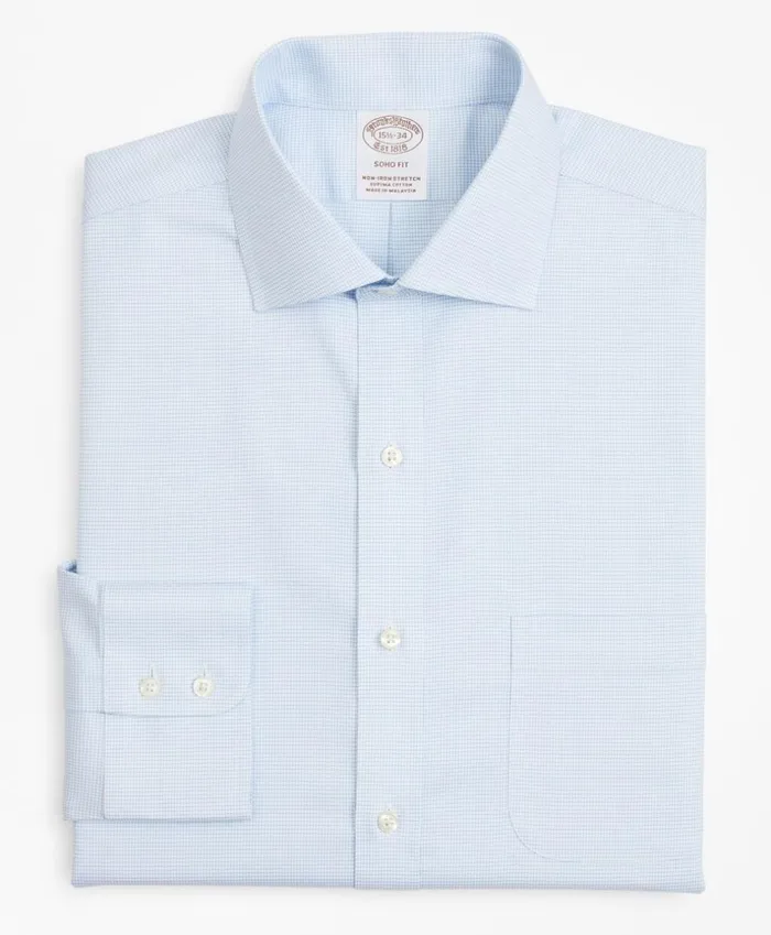 Brooks Brothers Dress Shirts Stretch Soho ExtraSlimFit Dress Shirt NonIron Twill English Collar MicroCheck Light Blue 8211 Men Brooks Brothers Dress Shirts Stretch Soho ExtraSlimFit Dress Shirt NonIron Twill English Collar MicroCheck Light Blue 8211 Men
