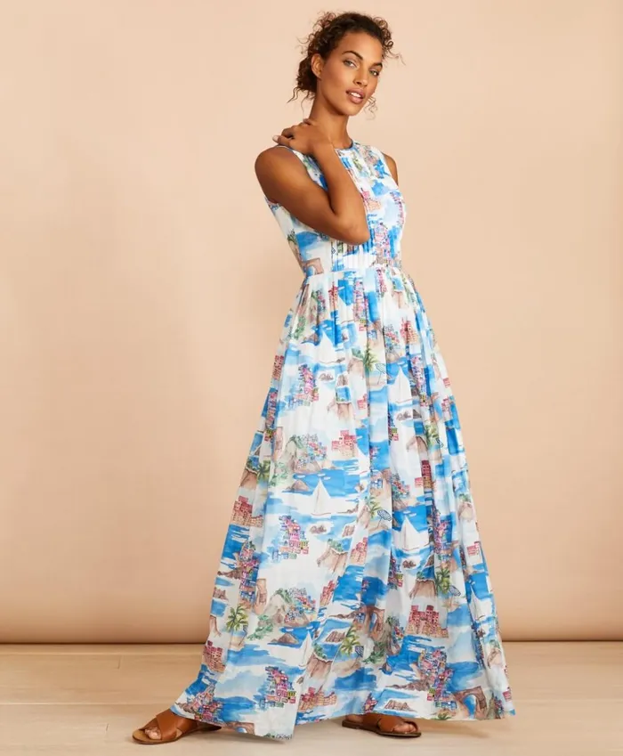 Brooks Brothers Dresses CostalPrint Cotton Maxi Dress Whitemulti 8211 Women