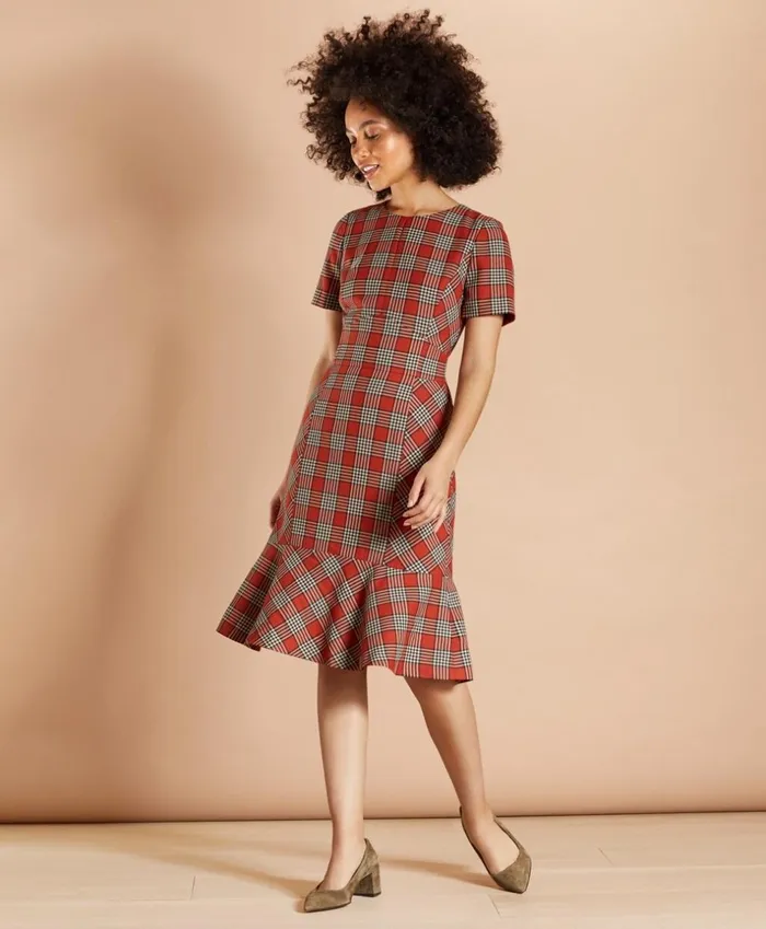 Brooks Brothers Dresses Plaid FlounceHem Dress Dark Orange 8211 Women