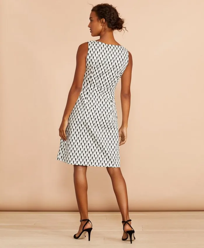 Brooks Brothers Dresses SeahorsePrint Stretch Cotton Sateen Sheath Dress Whiteblack 8211 Women