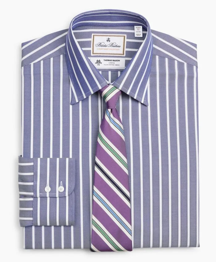 Brooks Brothers Luxury Shirts Luxury Collection Soho ExtraSlimFit Dress Shirt Franklin Spread Collar Herringbone Wide Stripe Navy 8211 Men Brooks Brothers Luxury Shirts Luxury Collection Soho ExtraSlimFit Dress Shirt Franklin Spread Collar Herringbone Wide Stripe Navy 8211 Men