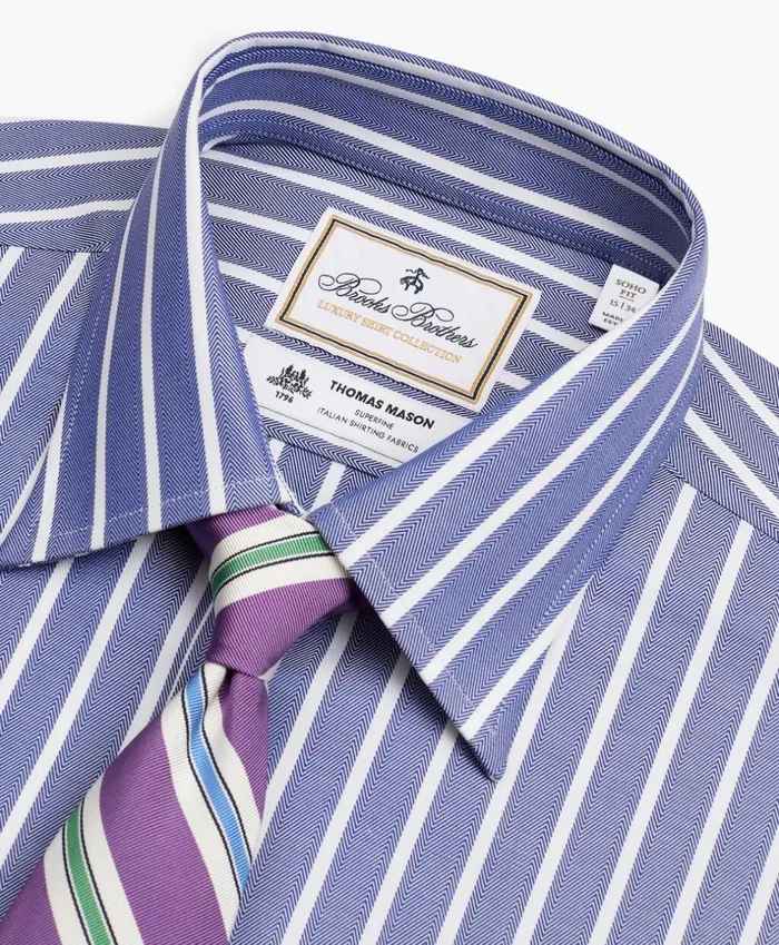 Brooks Brothers Luxury Shirts Luxury Collection Soho ExtraSlimFit Dress Shirt Franklin Spread Collar Herringbone Wide Stripe Navy 8211 Men Brooks Brothers Luxury Shirts Luxury Collection Soho ExtraSlimFit Dress Shirt Franklin Spread Collar Herringbone Wide Stripe Navy 8211 Men