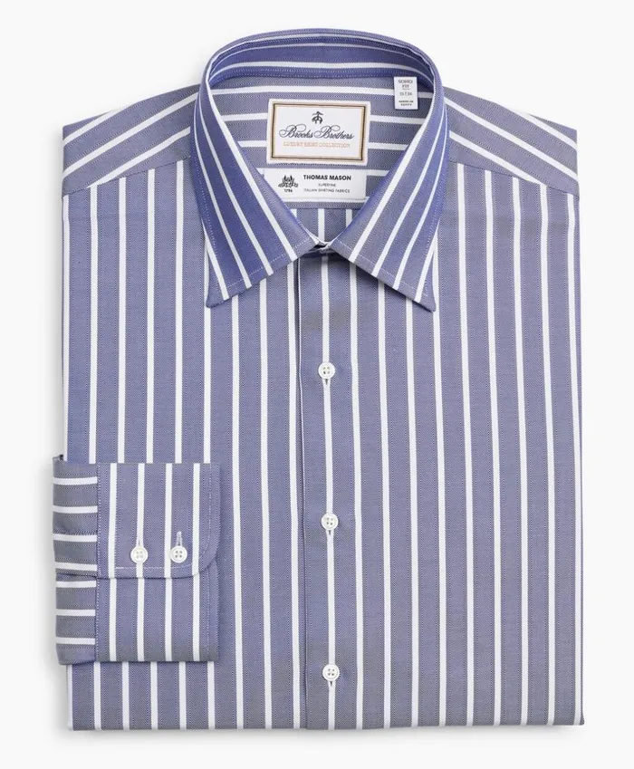 Brooks Brothers Luxury Shirts Luxury Collection Soho ExtraSlimFit Dress Shirt Franklin Spread Collar Herringbone Wide Stripe Navy 8211 Men Brooks Brothers Luxury Shirts Luxury Collection Soho ExtraSlimFit Dress Shirt Franklin Spread Collar Herringbone Wide Stripe Navy 8211 Men